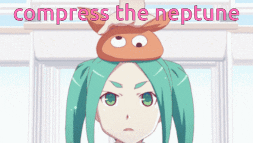 a picture of a girl with green hair and the words compress the neptune on the bottom