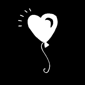 a white balloon in the shape of a heart with a string attached to it on a black background .