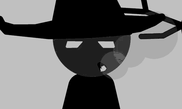 a silhouette of a person wearing a black hat and sunglasses