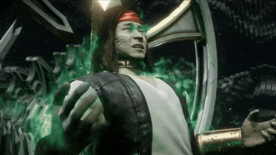 a man with a red bandana on his head is surrounded by a green glow
