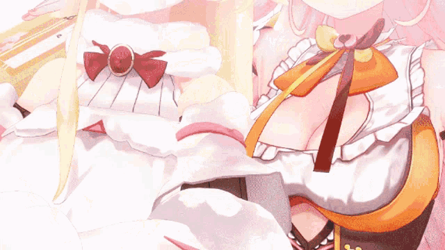 a close up of a girl 's chest with a red bow