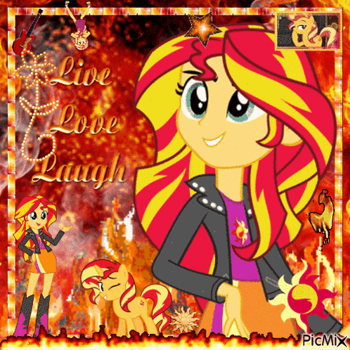 a picture of sunset shimmer from my little pony equestria girls with the caption live love laugh