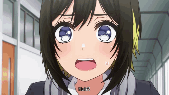 a girl in a school uniform says huh