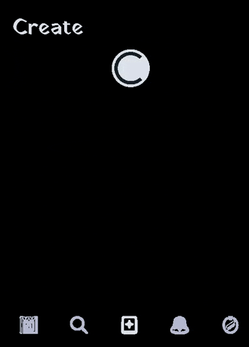 a black screen with a white circle in the middle and the word create at the top .