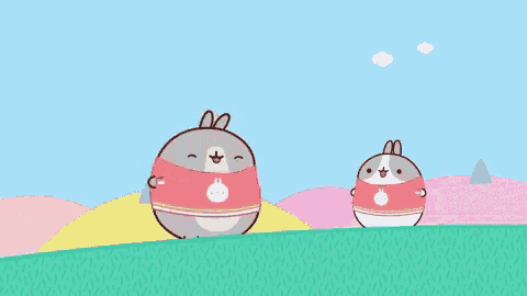 a cartoon of a rabbit wearing a pink sweater standing next to another rabbit