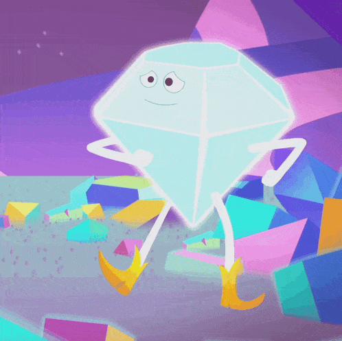 a cartoon drawing of a diamond with a sad face