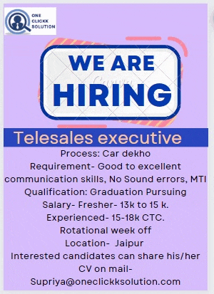 a poster that says we are hiring telesales executive process car dekho