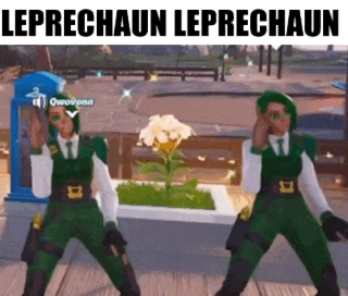 a couple of leprechauns are dancing in a video game .