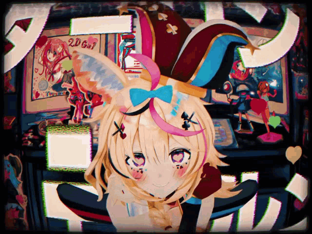 a girl with a bunny ears and a hat that says 2d girl on it