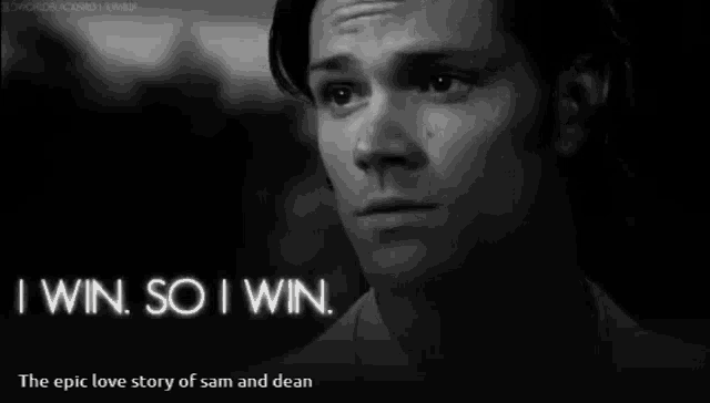 a black and white photo of a man with the words i win so i win below him