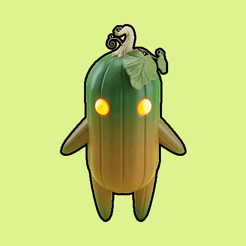 a cartoon drawing of a pumpkin with yellow eyes
