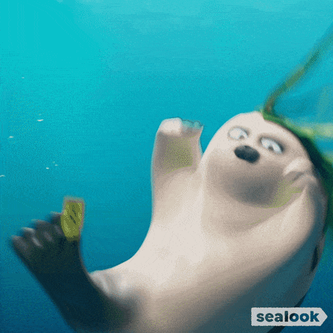 a seal is swimming in the ocean with a sealook logo on the bottom
