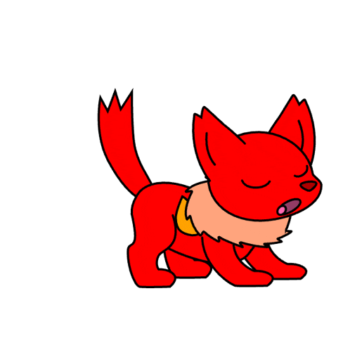 a cartoon drawing of a red dog with a yellow collar