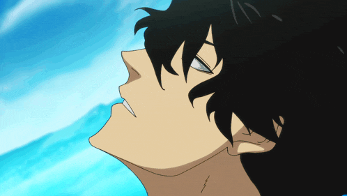 a close up of a person 's face with a blue sky behind them