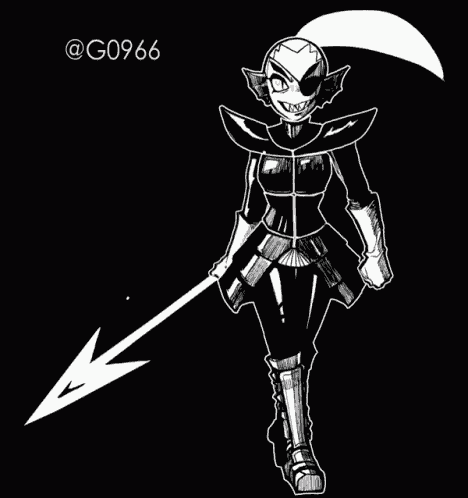 a black and white drawing of a woman holding a spear with the number g0966 above her