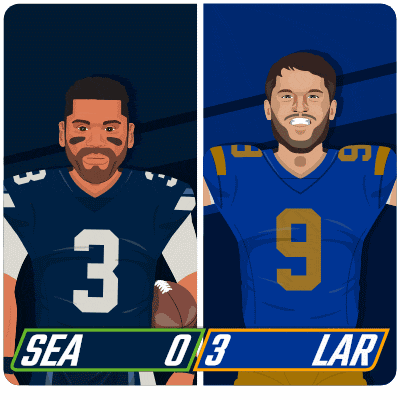a seahawks and a rams football player with the score of 0-3