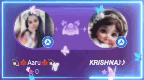 a purple background with two girls and the name aaru on it