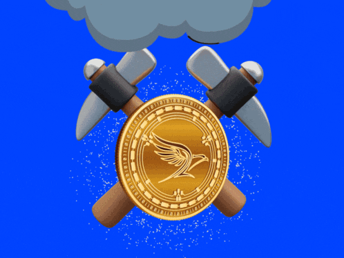 a gold coin with a bird on it is surrounded by two hammers and a lightning bolt