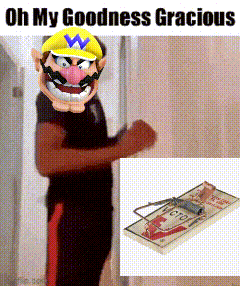 a cartoon character is standing next to a mousetrap and says oh my goodness gracious .