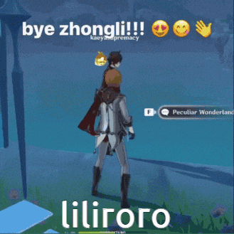 a screenshot of a video game with the words bye zhongli liliroro