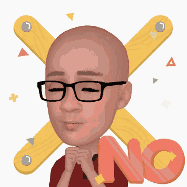 a bald man with glasses and the word no