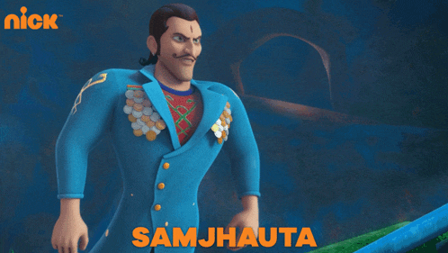 a cartoon character with the name samjhauta on his chest