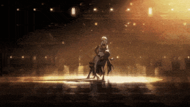 a painting of a woman riding a horse in a dark room