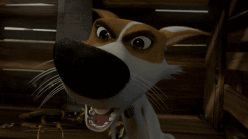 a close up of a cartoon dog with a very big nose