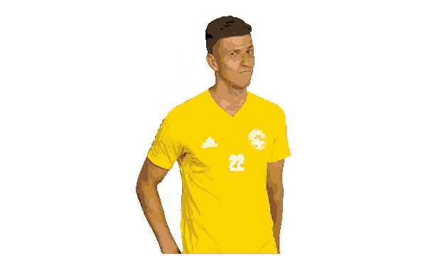 a soccer player wearing a yellow jersey with the number 22 on it