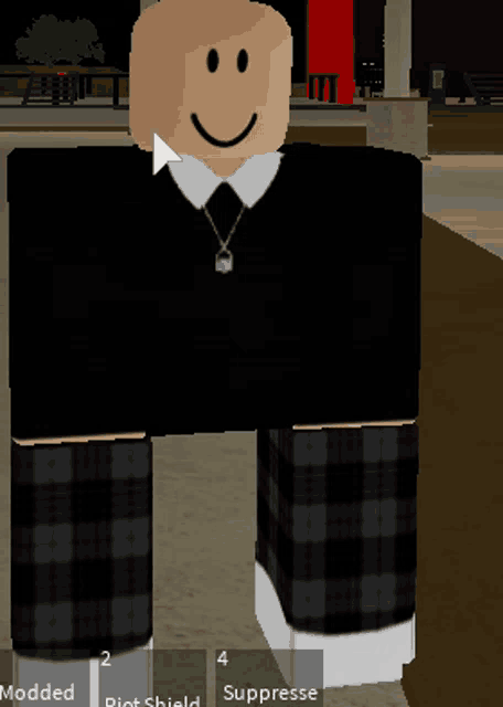 a roblox character with a necklace and a smiley face