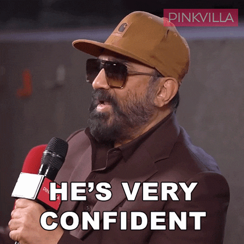 a man with a beard wearing sunglasses and a hat says he 's very confident