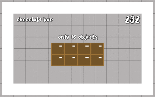 a drawing of a chocolate bar with only 16 objects on it