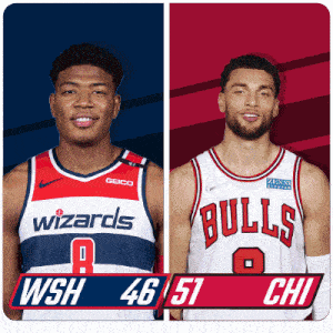 two basketball players from the wizards and bulls are standing next to each other