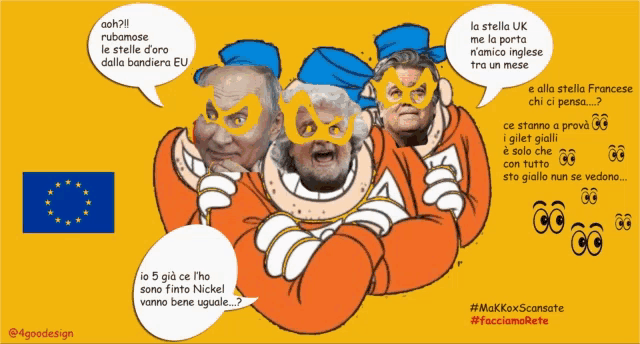 a cartoon of three men wearing masks with speech bubbles including one that says " aah "