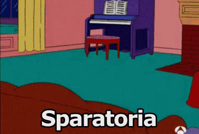 a cartoon of a living room with the word sparatoria on the bottom