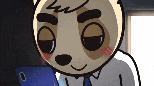 a cartoon character is looking at a cell phone with the number 0 on the screen