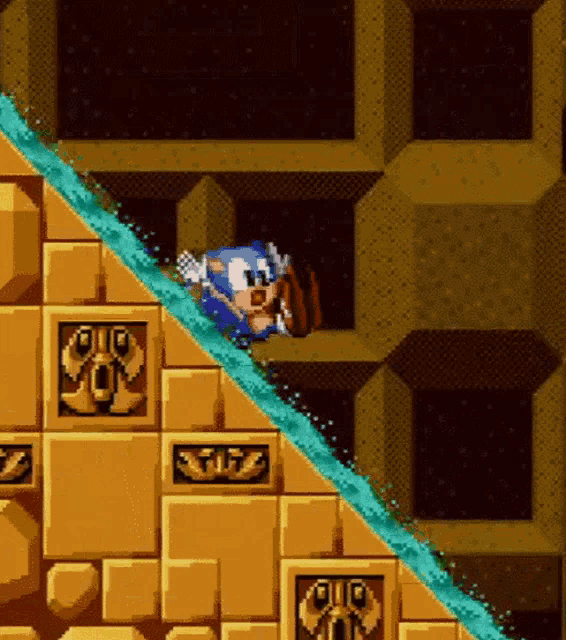 sonic the hedgehog is playing a video game and going down a staircase