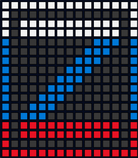 a grid of squares with red blue and white squares