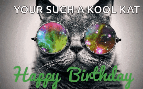 a birthday card with a cat wearing sunglasses and the words your such a kool kat happy birthday
