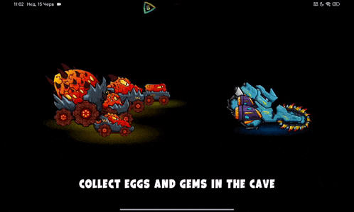 a screenshot of a game on a tablet showing eggs and gems in the cave .