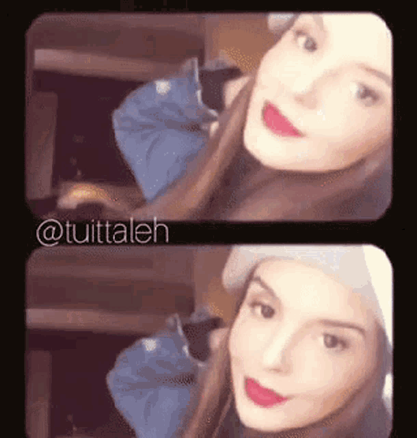 a woman wearing a hat and red lipstick is shown in a collage with the hashtag @tuittaleh