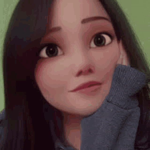 a close up of a woman 's face with a cartoon character 's face .