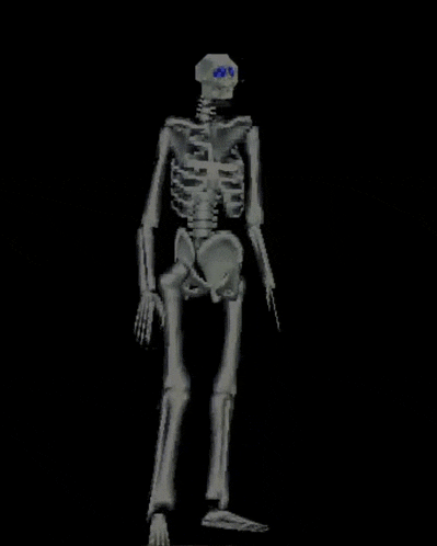 a computer generated image of a skeleton standing on a black background