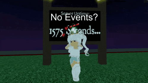 a girl in a white outfit stands in front of a sign that says no events