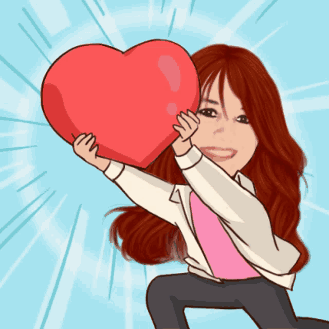 a cartoon of a woman holding a large heart