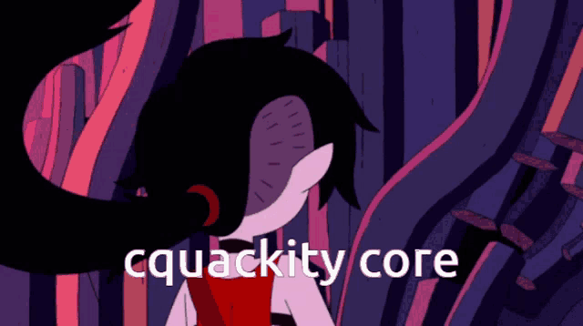 a cartoon character with the words cquackity core above her head