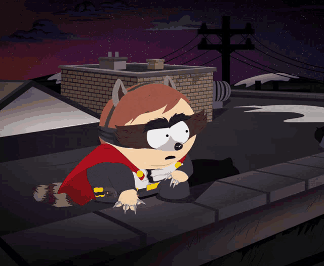 a cartoon of a raccoon wearing a cape and a mask