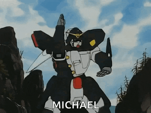 a cartoon robot with the name michael on it 's chest