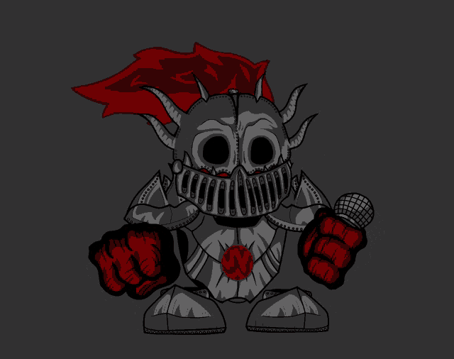 a drawing of a knight with horns and a microphone