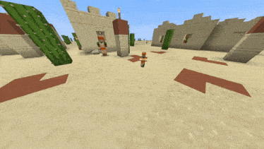 a screenshot of a minecraft game with a cactus in the foreground